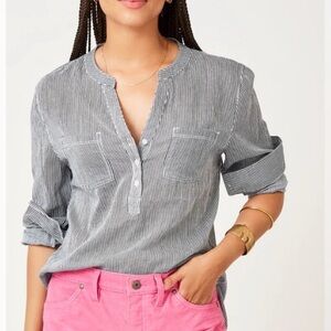 Carve Designs Dylan Mini Strip Gauze Shirt Womens M Navy Blue Organic Cotton